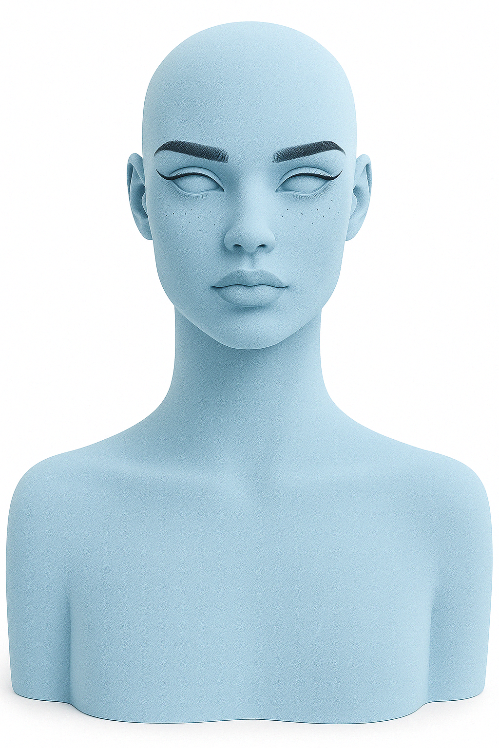 Baby Blue Suede Velvet Like Mannequin Head, Soft-Tone Display Bust for Wigs, Hats & Accessories