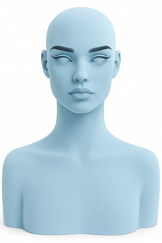Baby Blue Suede Velvet Like Mannequin Head, Soft-Tone Display Bust for Wigs, Hats & Accessories